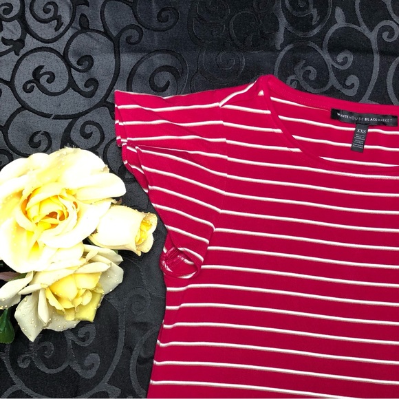 White House Black Market(WHBM) Flounce-Sleeve Stripe Knit Shift Dress - Picture 3 of 6